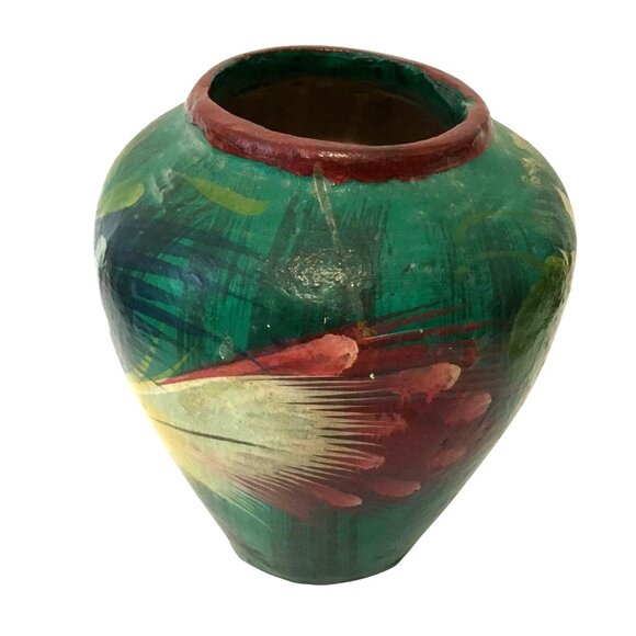 TONALA Signed Grabber Vase Bird of Paradise Mexican Pottery Hand Painted VTG 40s - Picture 5 of 9